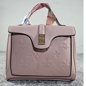 Adrienne Vittadini Pink Embossed Monogram Satchel Handbag with Floral Scarf